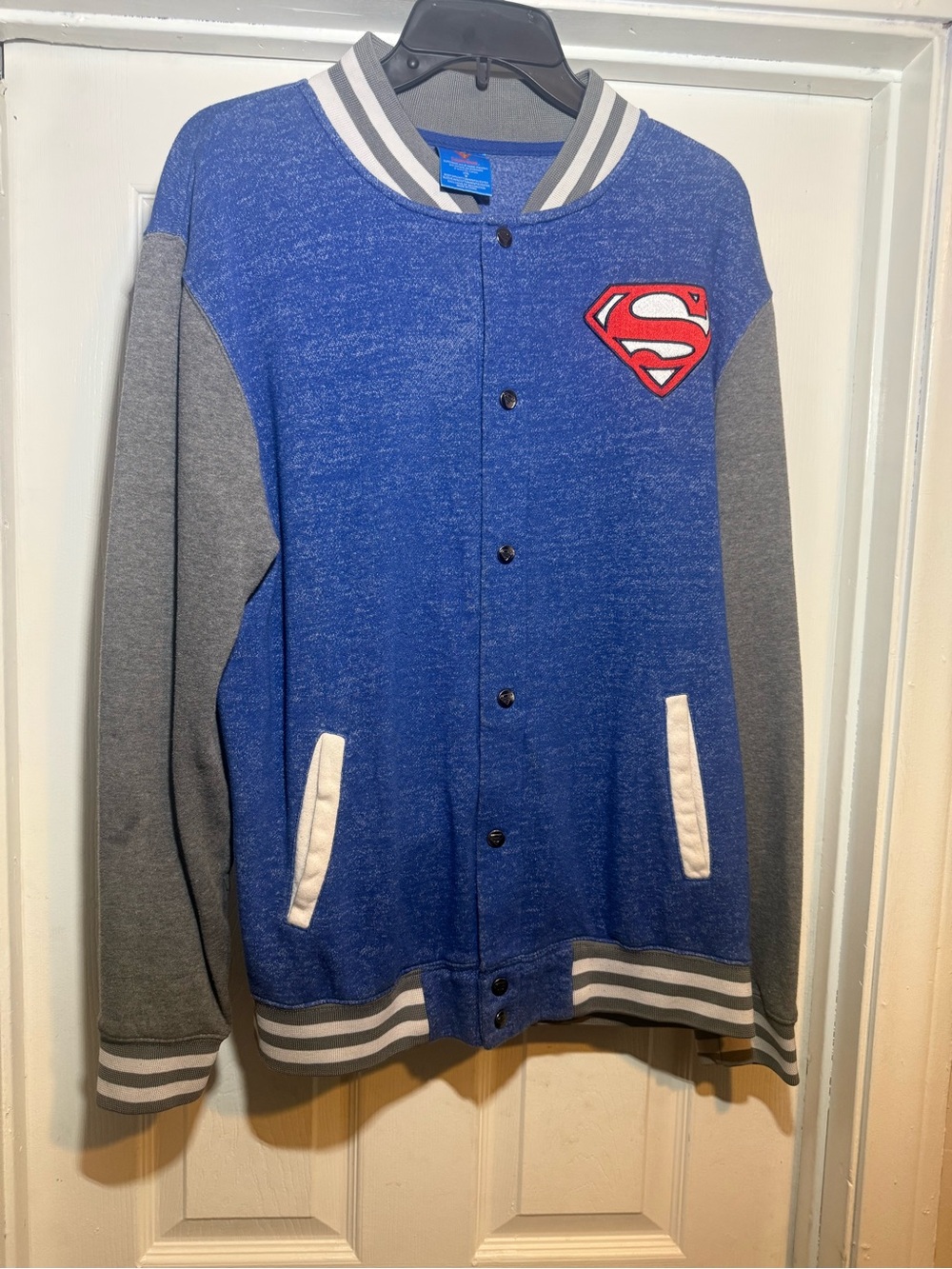 DC Comics Blue & Gray Superman Patch Varsity Jacket